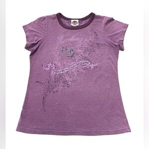 HARLEY-DAVIDSON Y2K Style Purple Short Sleeve Ringer Tee Size L Purple Vintage